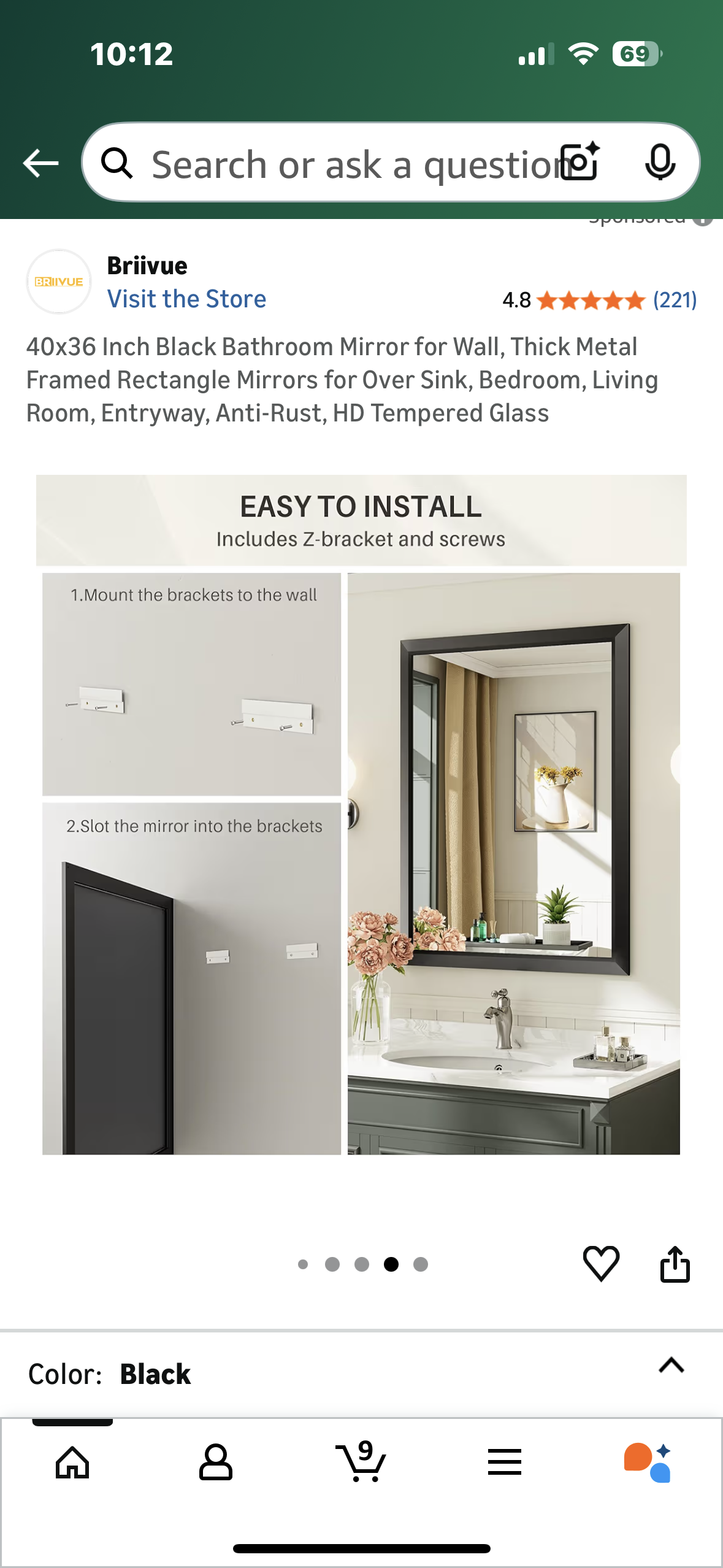 40x36 Inch Black Bathroom Mirror for Wall, Thick Metal Framed Rectangle Mirrors for Over Sink, Bedroom, Living Room, Entryway, Anti-Rust, HD Tempered Glass (M434)