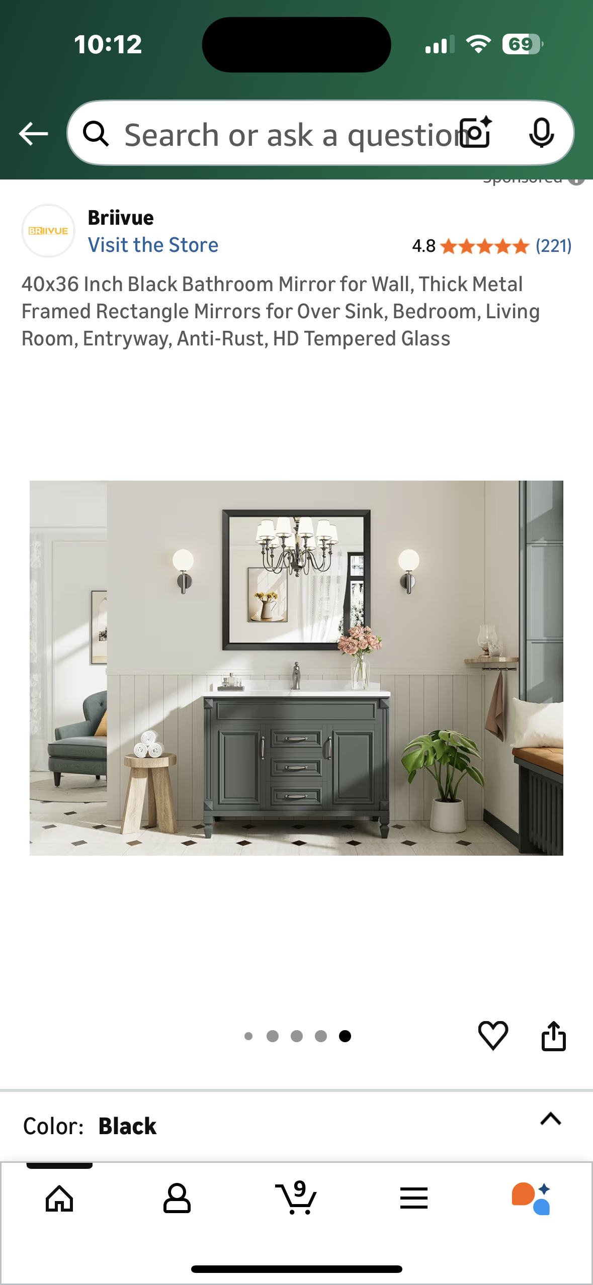 40x36 Inch Black Bathroom Mirror for Wall, Thick Metal Framed Rectangle Mirrors for Over Sink, Bedroom, Living Room, Entryway, Anti-Rust, HD Tempered Glass (M434)