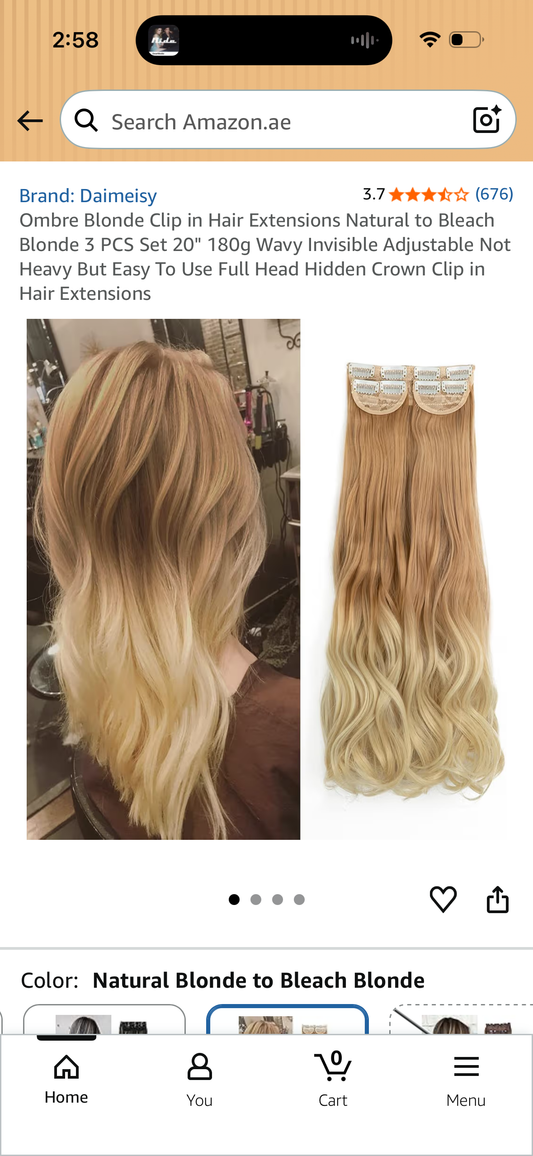 Ombre Blonde Clip in Hair Extensions Natural to Bleach Blonde 3 PCS Set 20" 180g Wavy Invisible Adjustable Not Heavy But Easy To Use Full Head Hidden Crown Clip in Hair Extensions