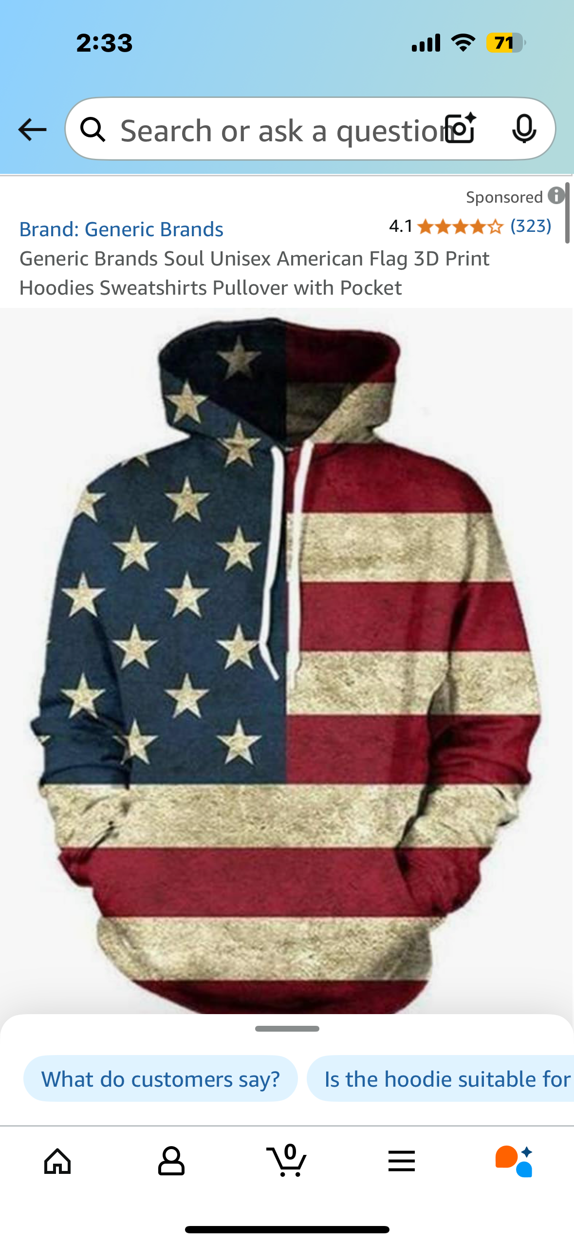 Soul Unisex American Flag 3D Print Hoodies Sweatshirts Pullover with Pocket Size Medium