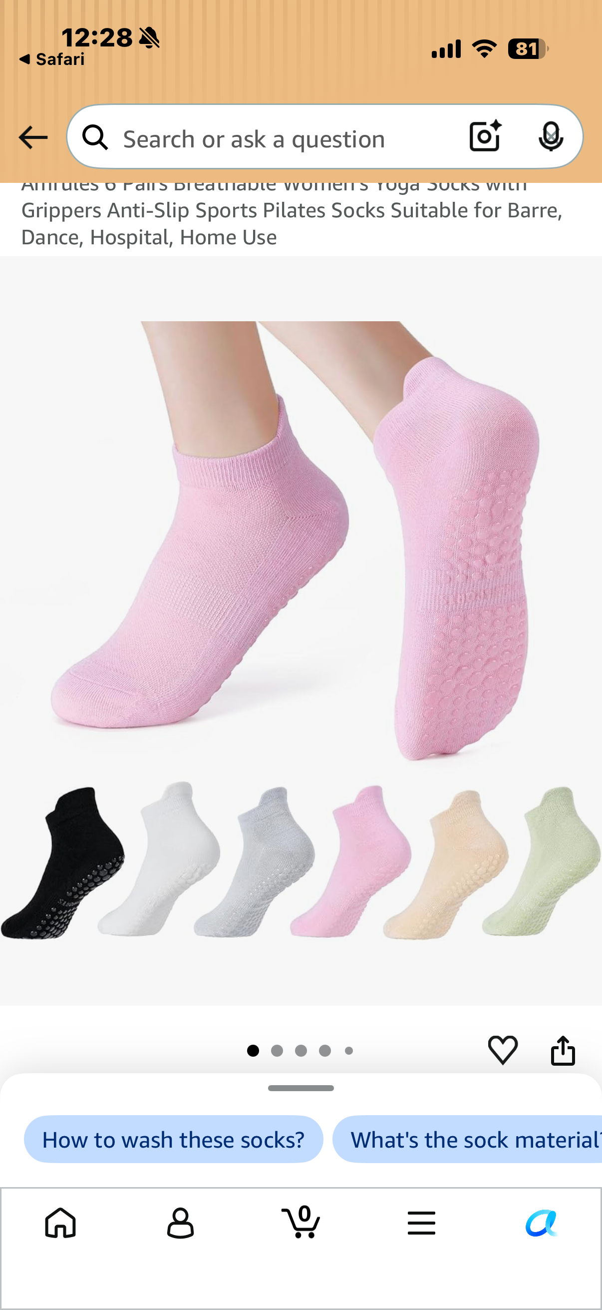 6 Pairs Breathable Women's Yoga Socks with Grippers Anti-Slip Sports Pilates Socks Suitable for Barre, Dance, Hospital, Home Use
