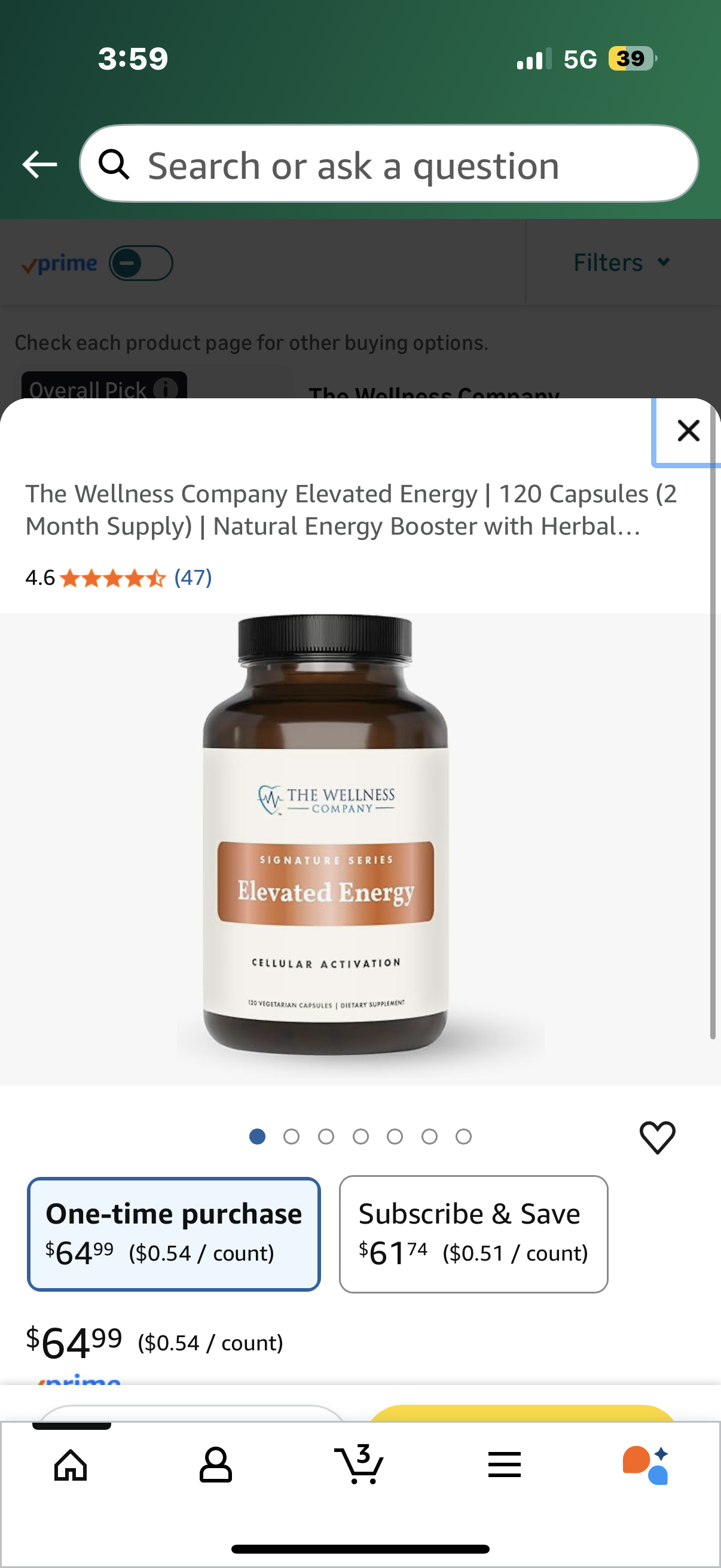 The Wellness Company Elevated Energy | 120 Capsules (2 Month Supply) | Natural Energy Booster with Herbal