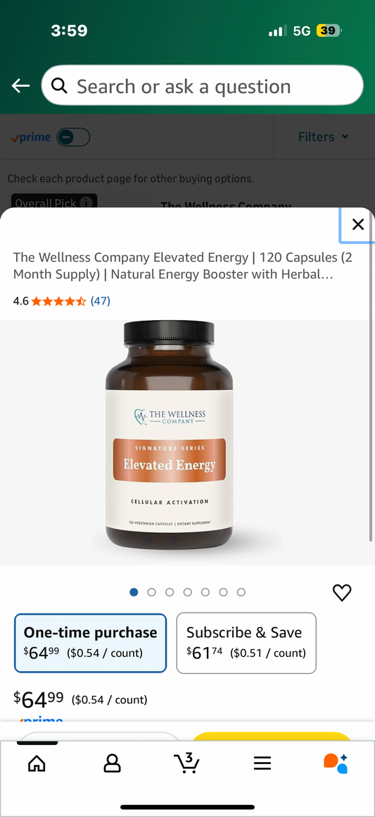 The Wellness Company Elevated Energy | 120 Capsules (2 Month Supply) | Natural Energy Booster with Herbal