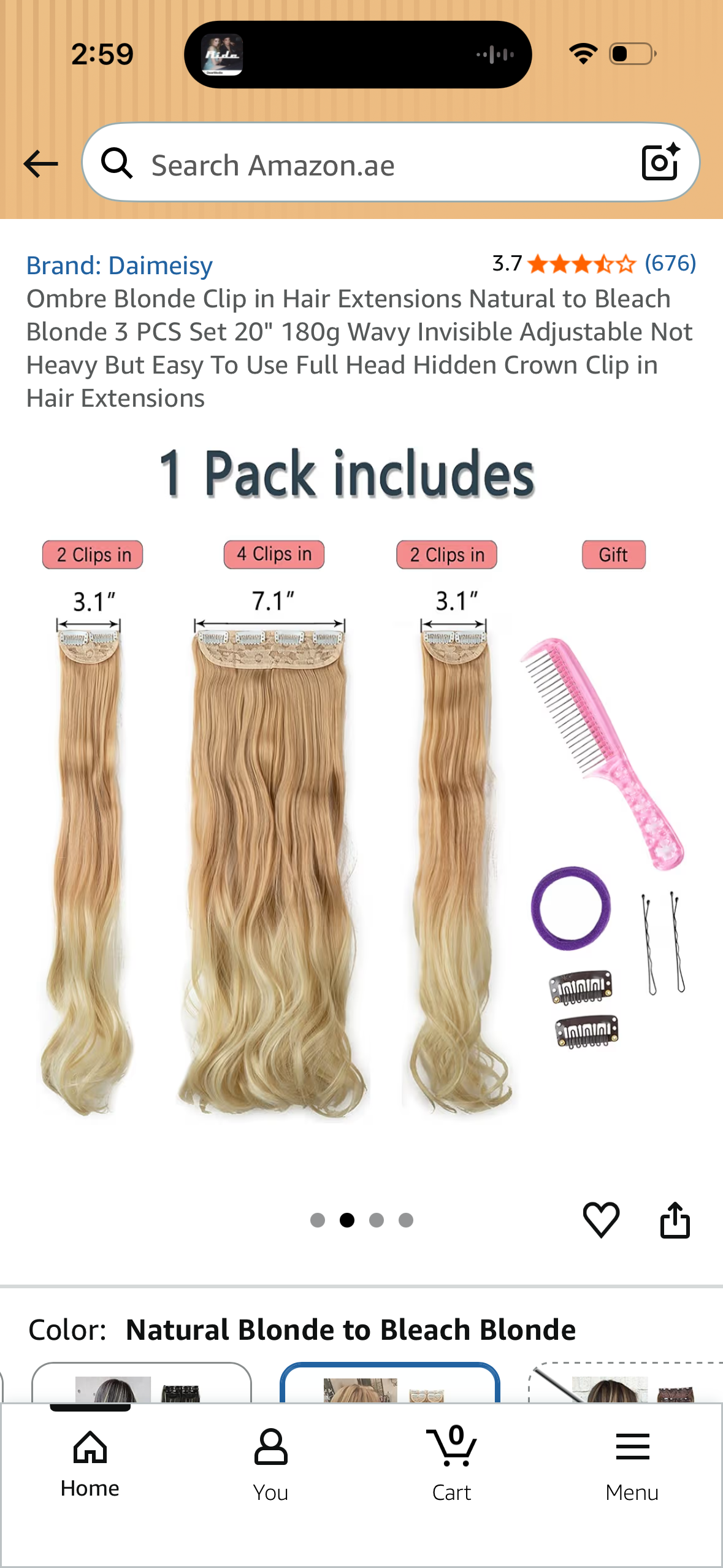 Ombre Blonde Clip in Hair Extensions Natural to Bleach Blonde 3 PCS Set 20" 180g Wavy Invisible Adjustable Not Heavy But Easy To Use Full Head Hidden Crown Clip in Hair Extensions
