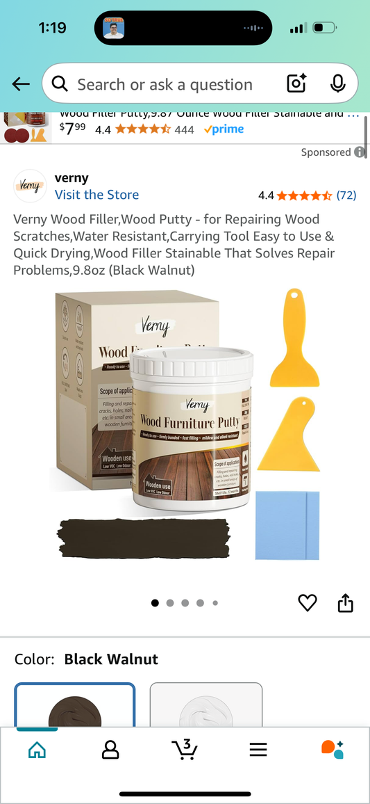 Verny Wood Filler,Wood Putty - for Repairing Wood Scratches,Water Resistant,Carrying Tool Easy to Use & Quick Drying,Wood Filler Stainable That Solves Repair Problems,9.8oz (Black Walnut)