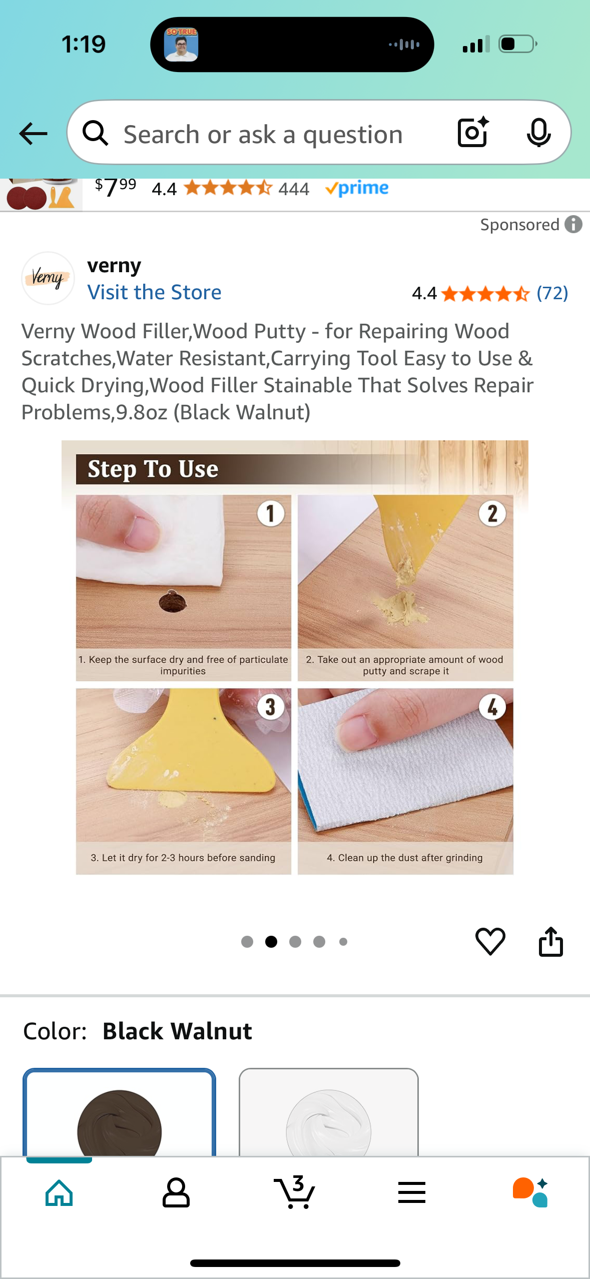 Verny Wood Filler,Wood Putty - for Repairing Wood Scratches,Water Resistant,Carrying Tool Easy to Use & Quick Drying,Wood Filler Stainable That Solves Repair Problems,9.8oz (Black Walnut)