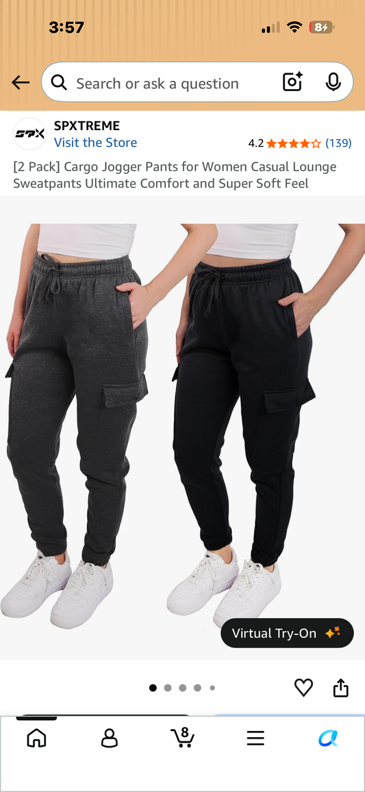 2 Pack, Cargo Jogger Pants for Women, Casual Lounge, Sweatpants, Ultimate Comfort and Super Soft Feel (Size Small)
