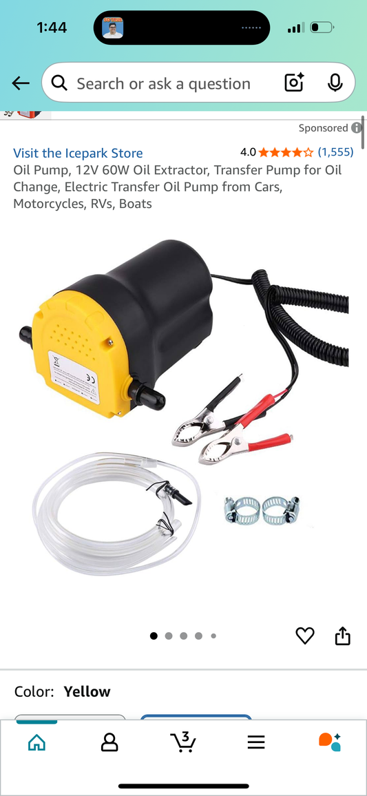 Oil Pump, 12V 60W Oil Extractor, Transfer Pump for Oil Change, Electric Transfer Oil Pump from Cars, Motorcycles, RVs, Boats
