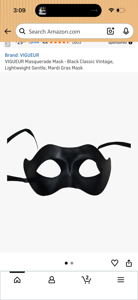 VIGUEUR Masquerade Mask - Black Classic Vintage, Lightweight Gentle, Mardi Gras Mask