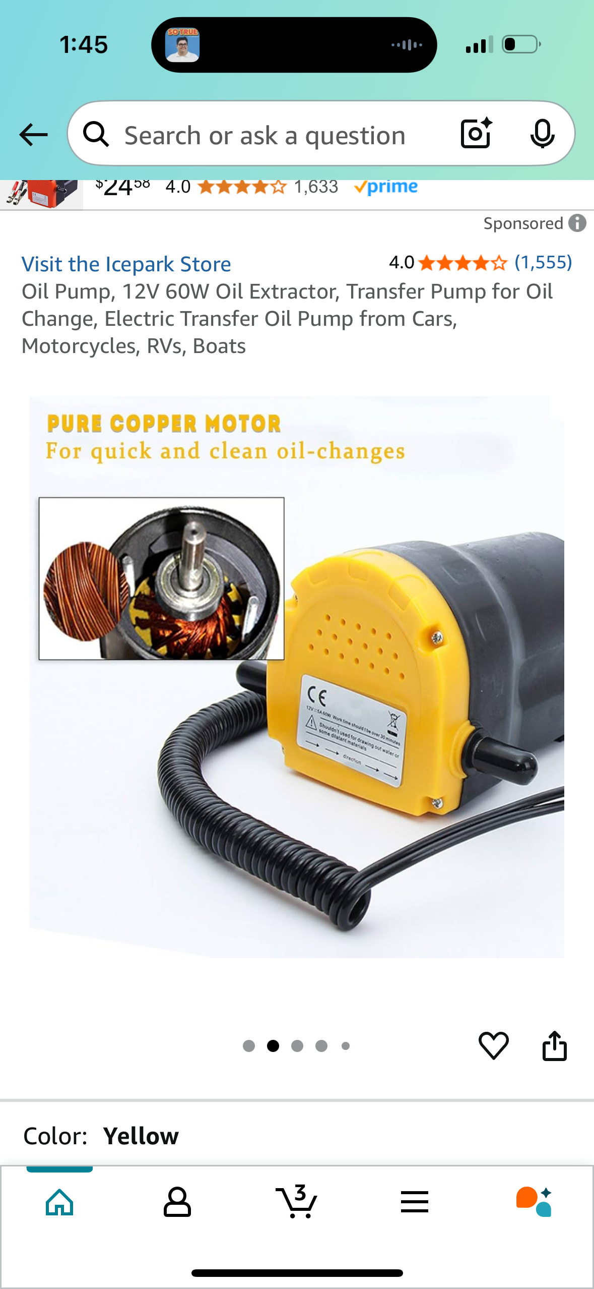 Oil Pump, 12V 60W Oil Extractor, Transfer Pump for Oil Change, Electric Transfer Oil Pump from Cars, Motorcycles, RVs, Boats