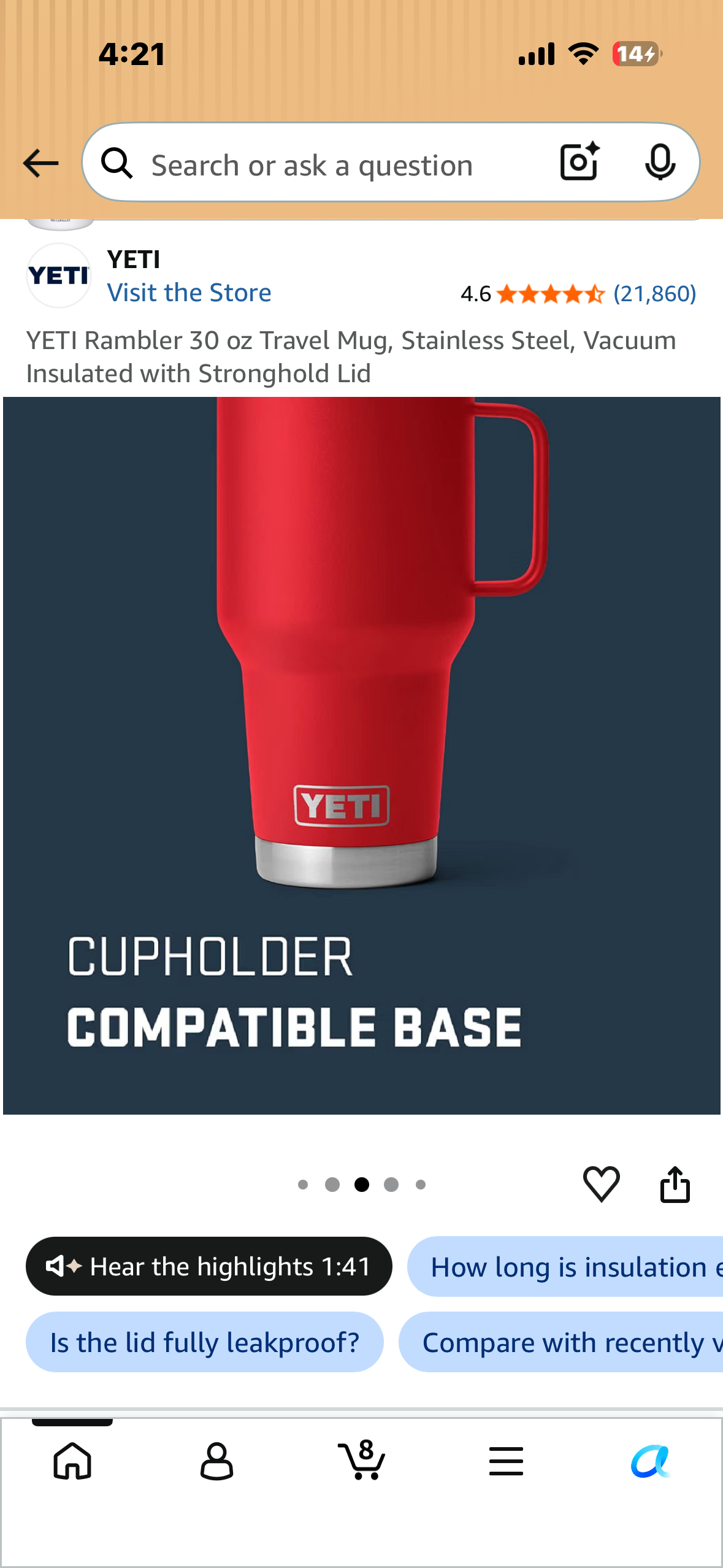 YETI Rambler 30 oz Travel Mug, Stainless Steel, Vacuum Insulated with Stronghold Lid