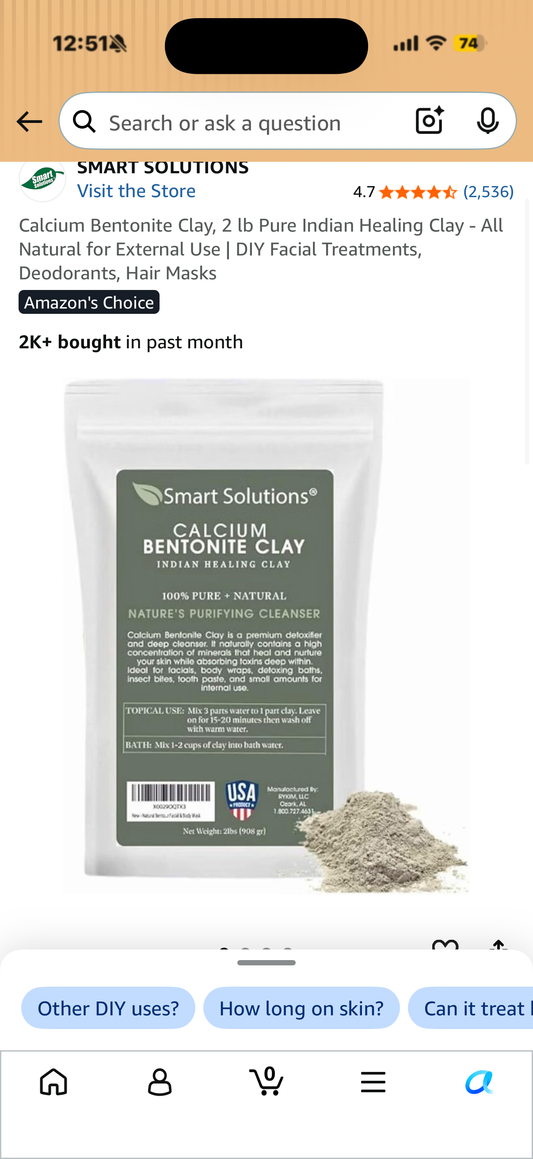Calcium Bentonite Clay, 2 lb Pure Indian Healing Clay - All Natural for External Use | DIY Facial Treatments, Deodorants, Hair Masks