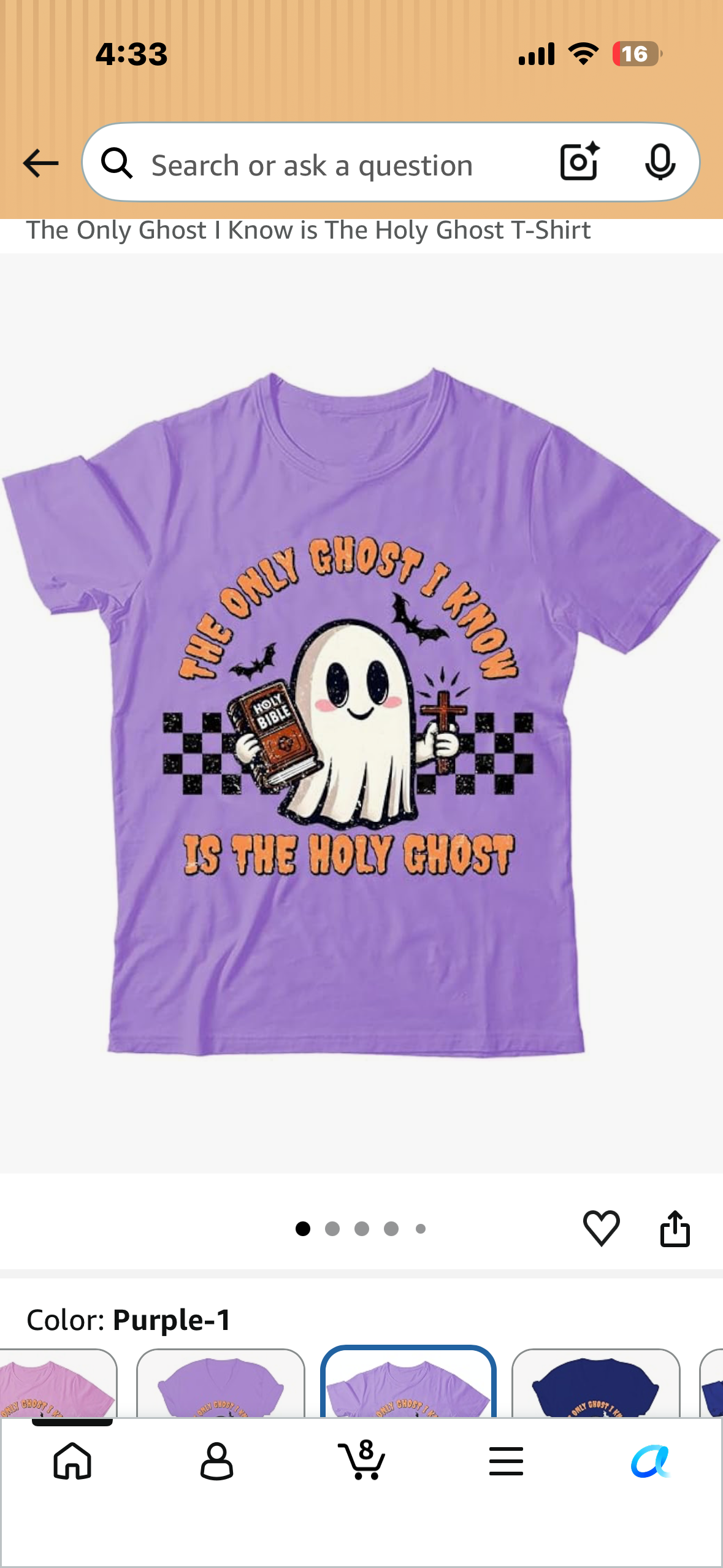 The Only Ghost I Know is The Holy Ghost Halloween Boo Bible T-Shirt (Size Large)