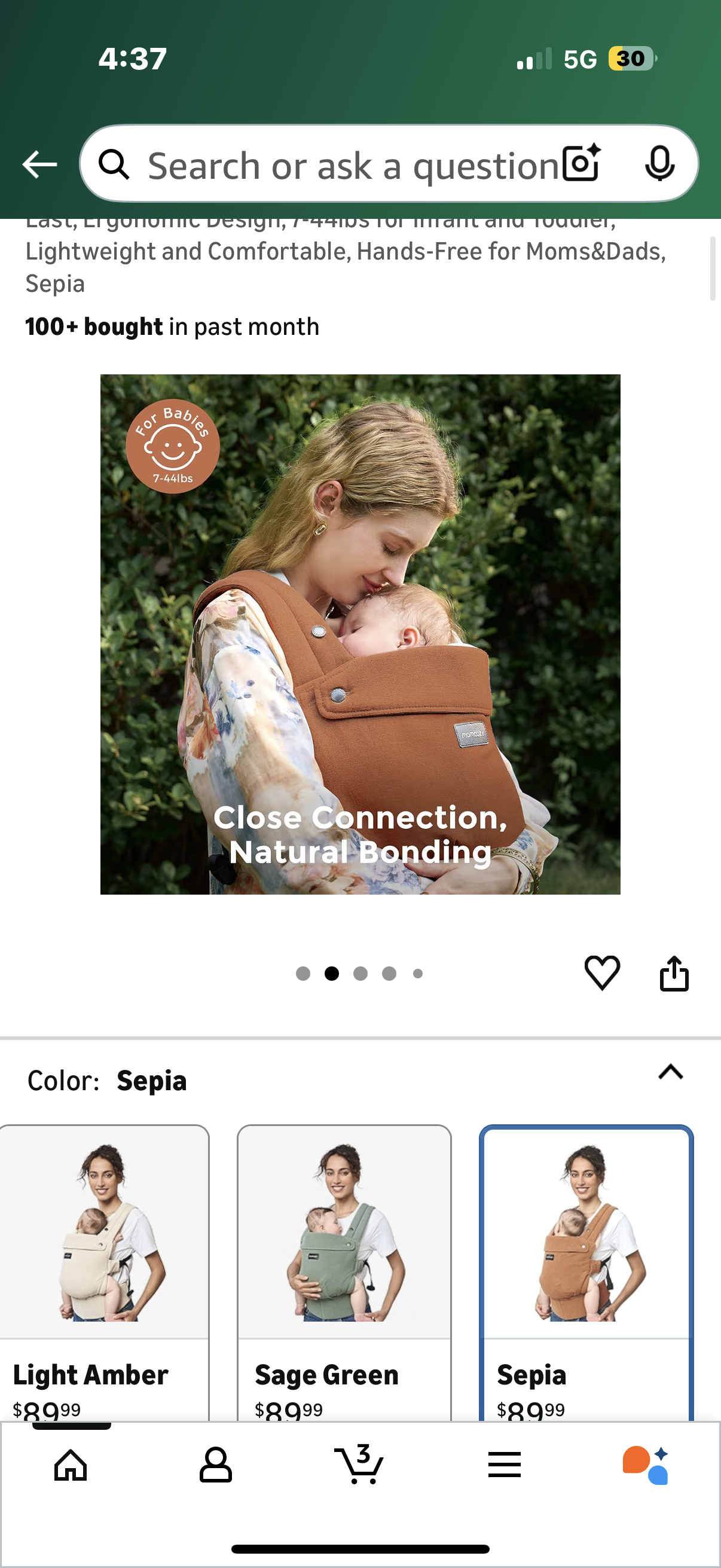 Momcozy Baby Carrier with Natural Cotton Linen, Built to Last, Ergonomic Design, 7-44lbs for Infant and Toddler, Lightweight and Comfortable, Hands-Free for Moms&Dads, Sepia