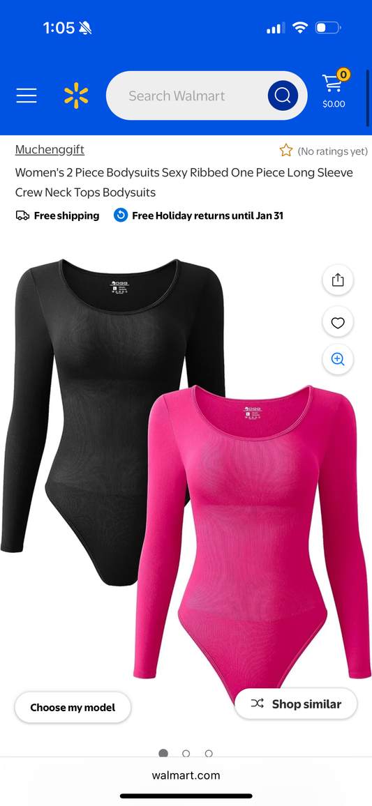 Women's 2 Piece Bodysuits Sexy Ribbed One Piece Long Sleeve, Pink & Black (Size Medium)