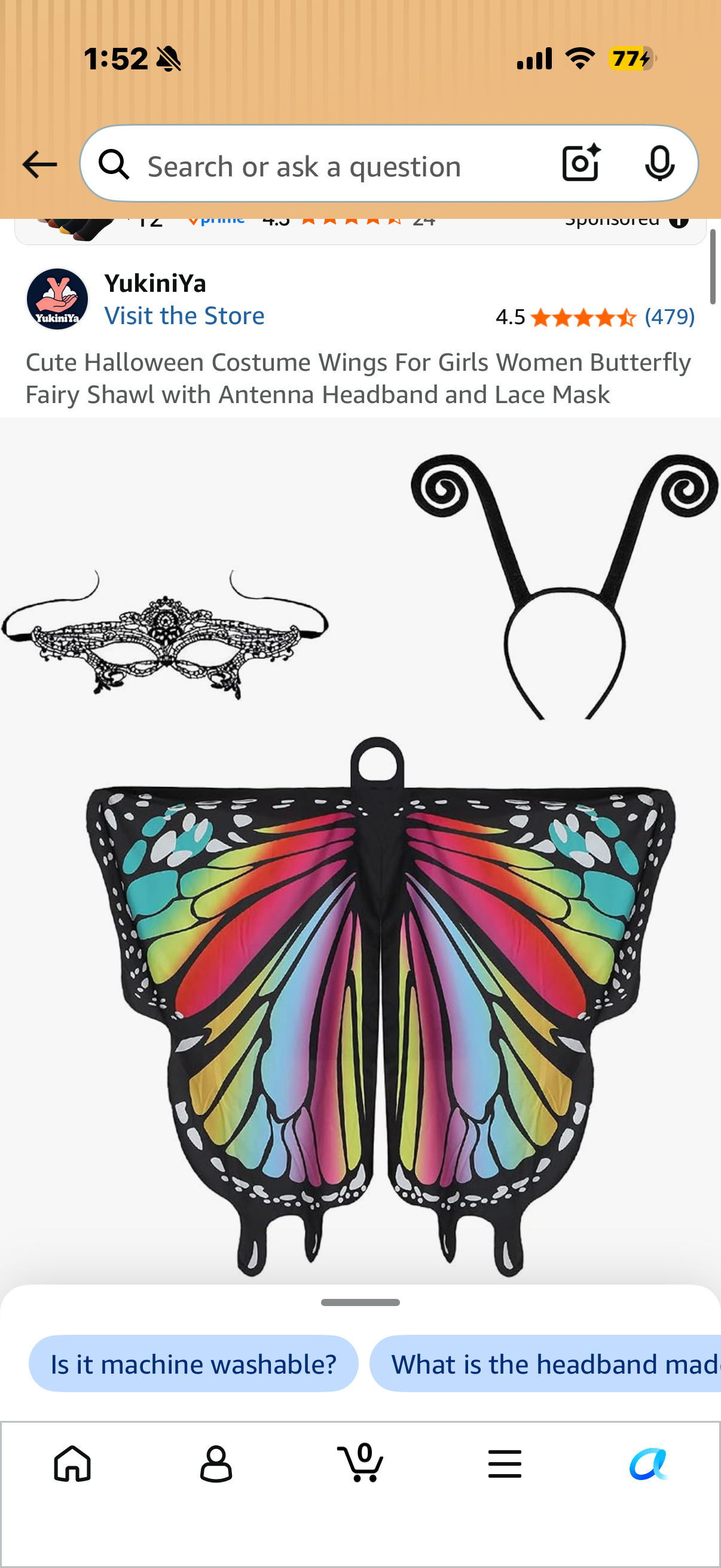Cute Halloween Costume Wings For Girls Women Butterfly Fairy Shawl with Antenna Headband and Lace Mask