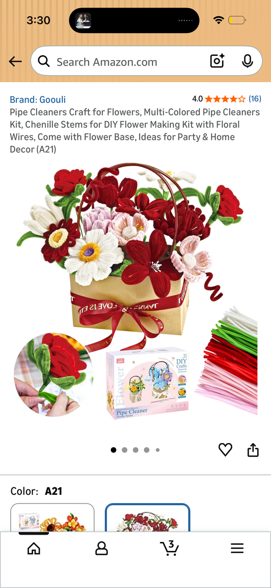 Pipe Cleaners Craft for Flowers, Multi-Colored Pipe Cleaners Kit, Chenille Stems for DIY Flower Making Kit with Floral Wires, Come with Flower Base, Ideas for Party & Home Decor (A21)