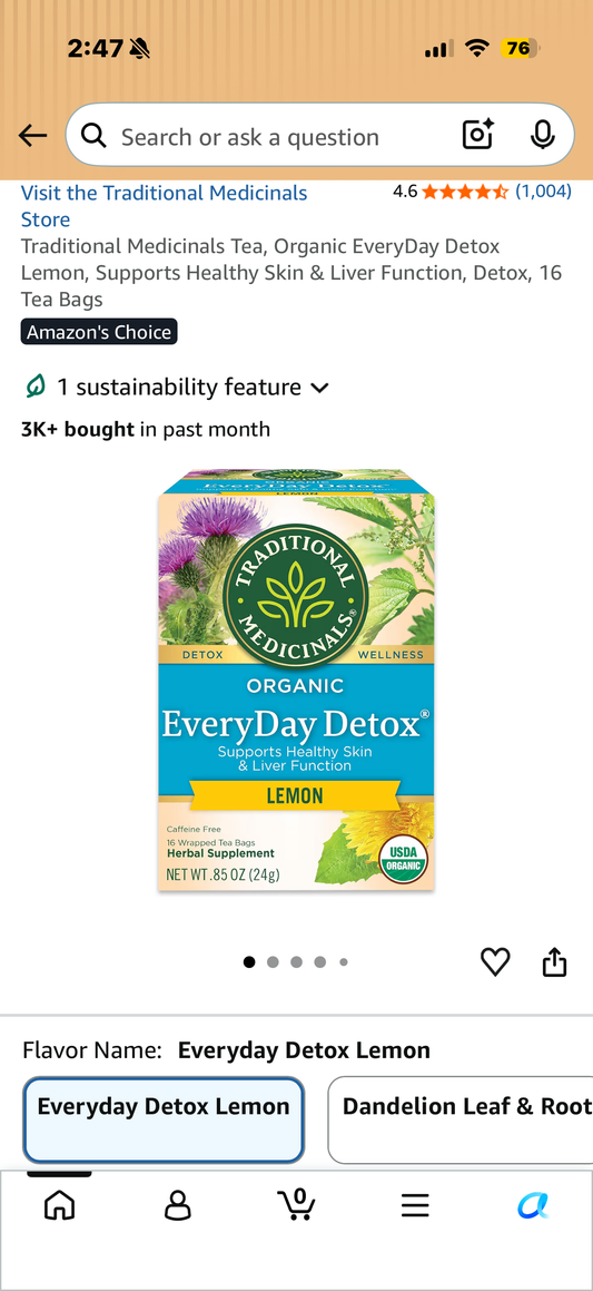 Traditional Medicinals Tea, Organic EveryDay Detox Lemon, Supports Healthy Skin & Liver Function, Detox, 16 Tea Bags