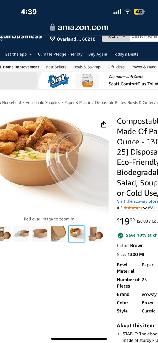 Compostable Heavy Duty Made Of Paper - [44 Ounce - 1300 Ml, Pack Of 25] Disposable Bowls Eco-Friendly Biodegradable Perfect For Salad, Soup, Dessert, Hot or Cold Use, Brown