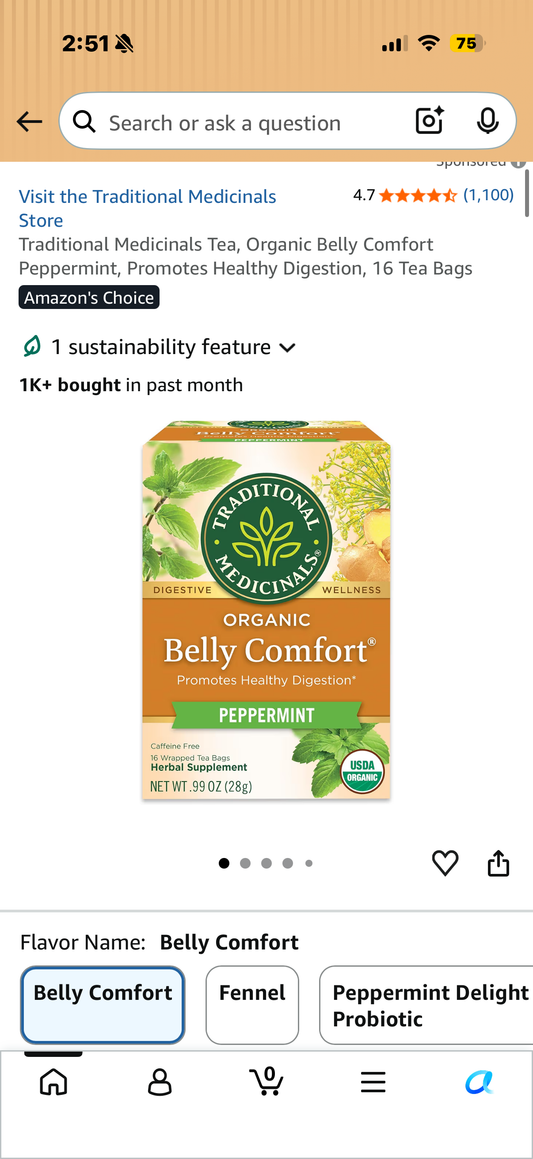 Traditional Medicinals Tea, Organic Belly Comfort Peppermint, Promotes Healthy Digestion, 16 Tea Bags