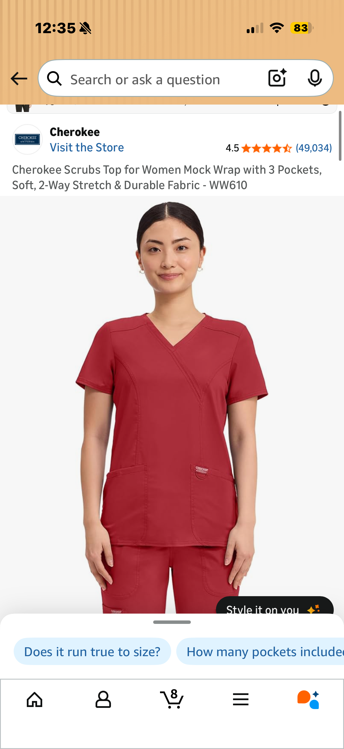 Cherokee Scrubs Top for Women Mock Wrap with 3 Pockets, Soft, 2-Way Stretch & Durable Fabric  (Size XS)