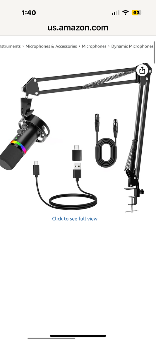 JUOPIEA XLR/USB Gaming Microphone Kit, Dynamic Mic for Podcasting Streaming, PC Microphone with Boom Arm Stand, RGB Light, Mute Button and Headphone Jack, for Recording, Vocal, Voice-Over