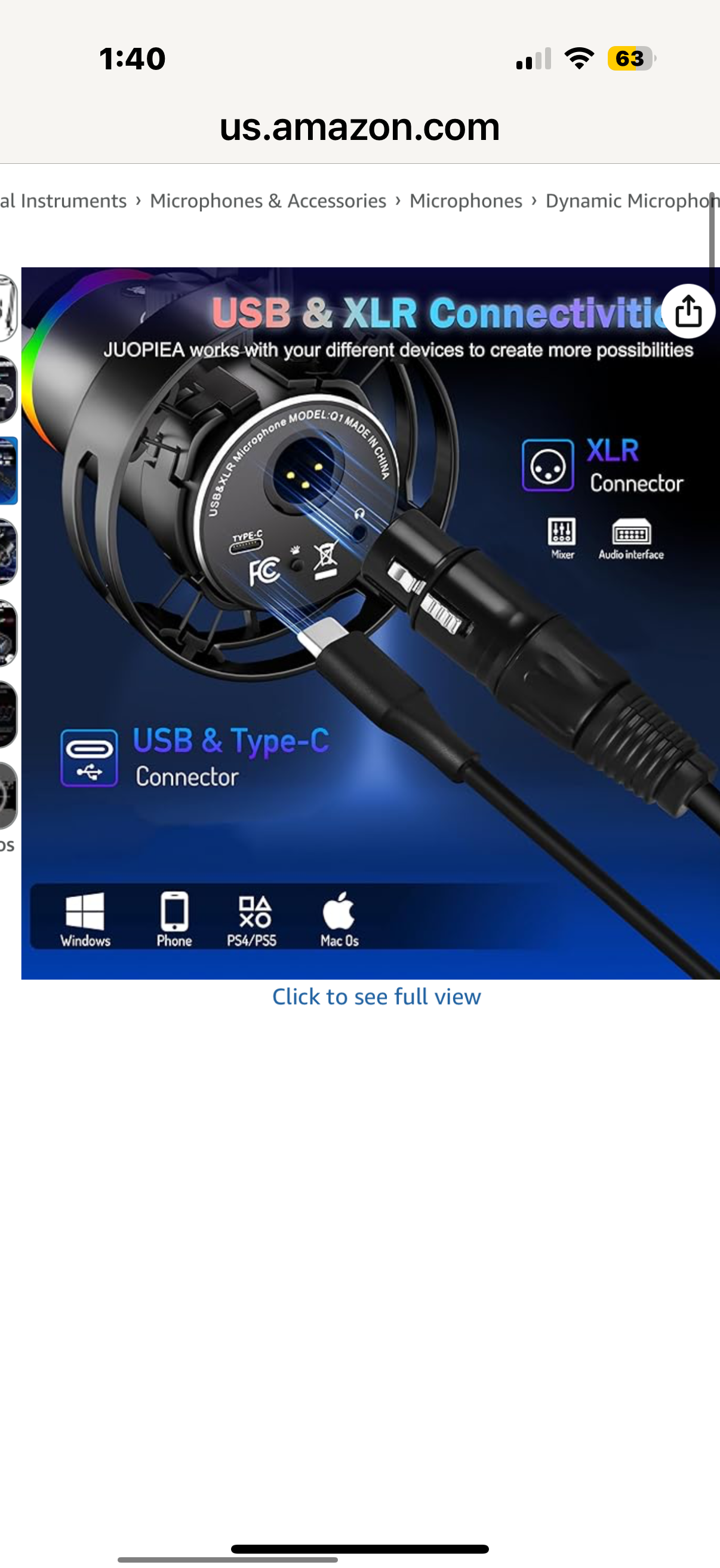 JUOPIEA XLR/USB Gaming Microphone Kit, Dynamic Mic for Podcasting Streaming, PC Microphone with Boom Arm Stand, RGB Light, Mute Button and Headphone Jack, for Recording, Vocal, Voice-Over