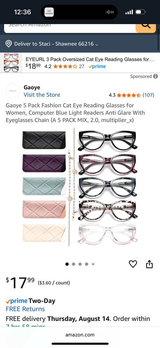 Gaoye 5 Pack Fashion Cat Eye Reading Glasses for Women, Computer Blue Light Readers Anti Glare With Eyeglasses Chain (A 5 PACK MIX, 2.0, multiplier_x)