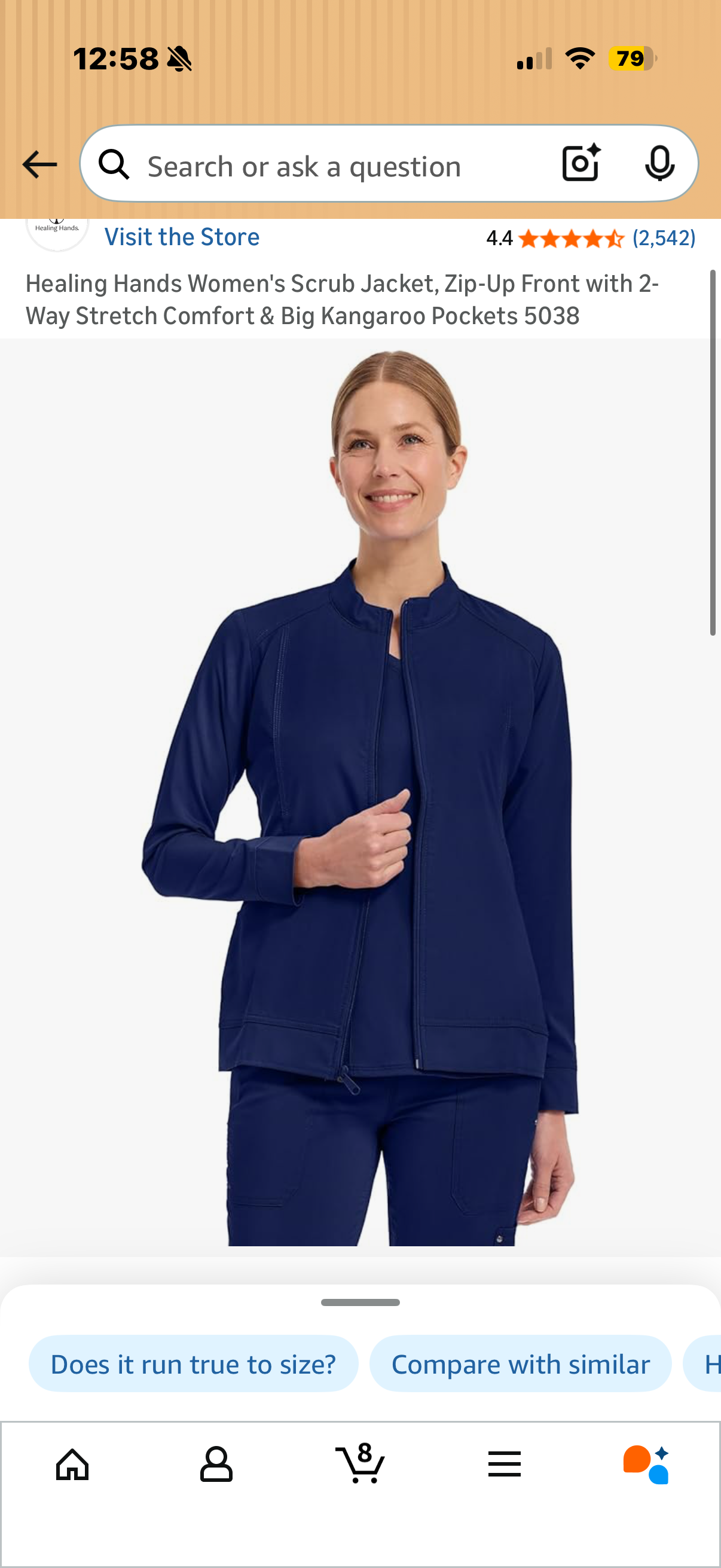 Healing Hands Women's Scrub Jacket, Zip-Up Front with 2-Way Stretch Comfort & Big Kangaroo Pockets 5038 (Size Medium)