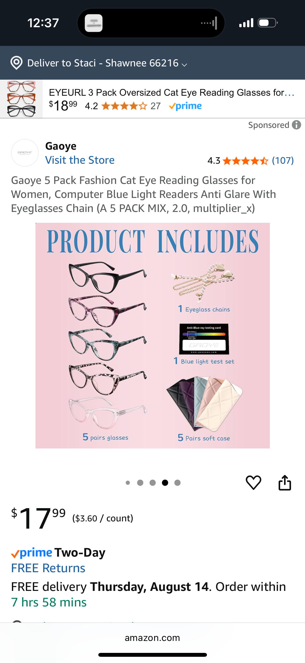 Gaoye 5 Pack Fashion Cat Eye Reading Glasses for Women, Computer Blue Light Readers Anti Glare With Eyeglasses Chain (A 5 PACK MIX, 2.0, multiplier_x)