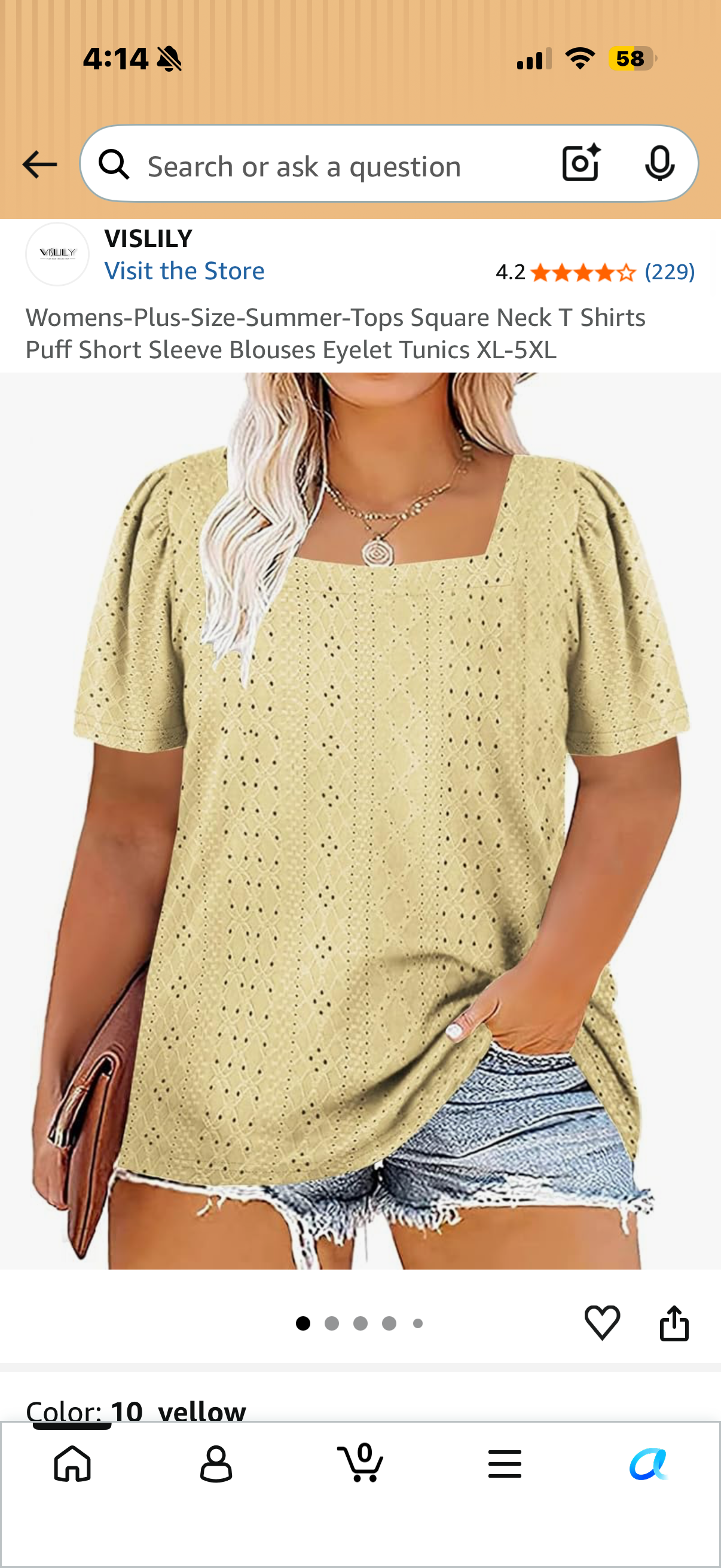 Womens-Plus-Size-Summer-Tops Square Neck T Shirts Puff Short Sleeve Blouses Eyelet Tunics (Size 2XL)