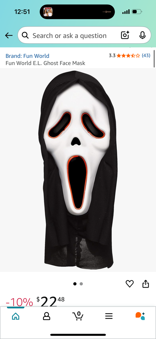 Fun World E.L. Ghost Face Mask