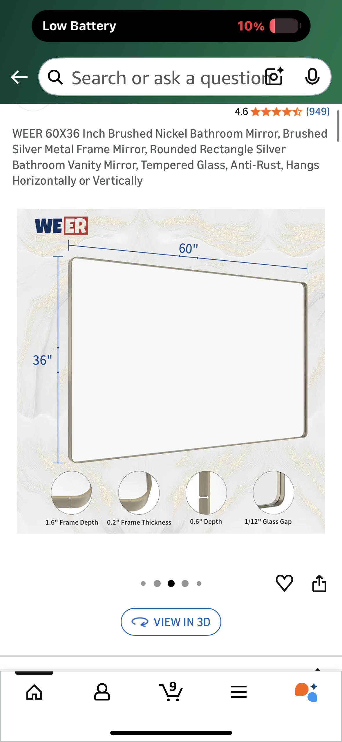 60X36 Inch Brushed Nickel Bathroom Mirror, Silver Metal Frame Mirror, Rounded Rectangle Silver Bathroom Vanity Mirror, Tempered Glass, Anti-Rust, Hangs Horizontally or Vertically (M441)