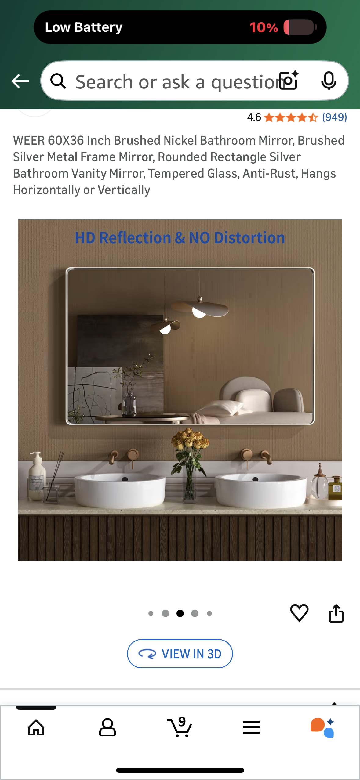 60X36 Inch Brushed Nickel Bathroom Mirror, Silver Metal Frame Mirror, Rounded Rectangle Silver Bathroom Vanity Mirror, Tempered Glass, Anti-Rust, Hangs Horizontally or Vertically (M441)