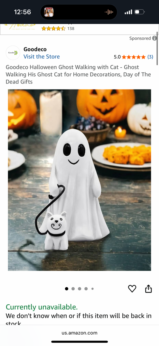 Goodeco Halloween Ghost Walking with Cat - Ghost Walking His Ghost Cat for Home Decorations, Day of The Dead Gifts
