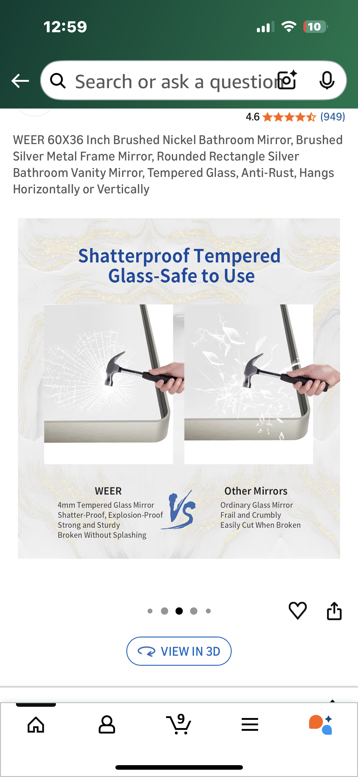 60X36 Inch Brushed Nickel Bathroom Mirror, Silver Metal Frame Mirror, Rounded Rectangle Silver Bathroom Vanity Mirror, Tempered Glass, Anti-Rust, Hangs Horizontally or Vertically (M441)