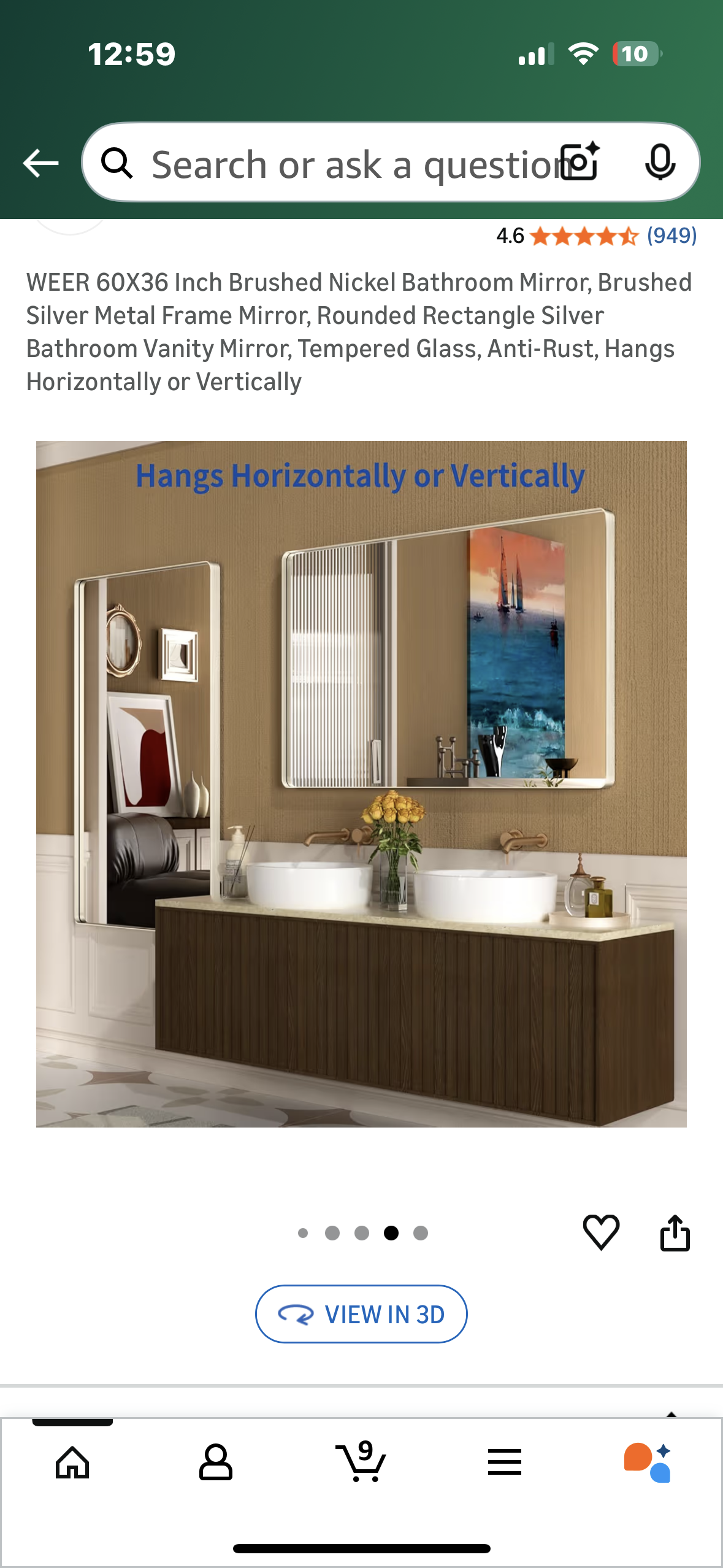 60X36 Inch Brushed Nickel Bathroom Mirror, Silver Metal Frame Mirror, Rounded Rectangle Silver Bathroom Vanity Mirror, Tempered Glass, Anti-Rust, Hangs Horizontally or Vertically (M441)