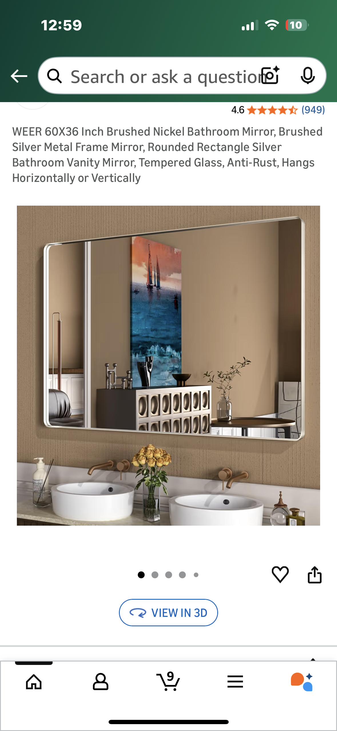 60X36 Inch Brushed Nickel Bathroom Mirror, Silver Metal Frame Mirror, Rounded Rectangle Silver Bathroom Vanity Mirror, Tempered Glass, Anti-Rust, Hangs Horizontally or Vertically (M441)
