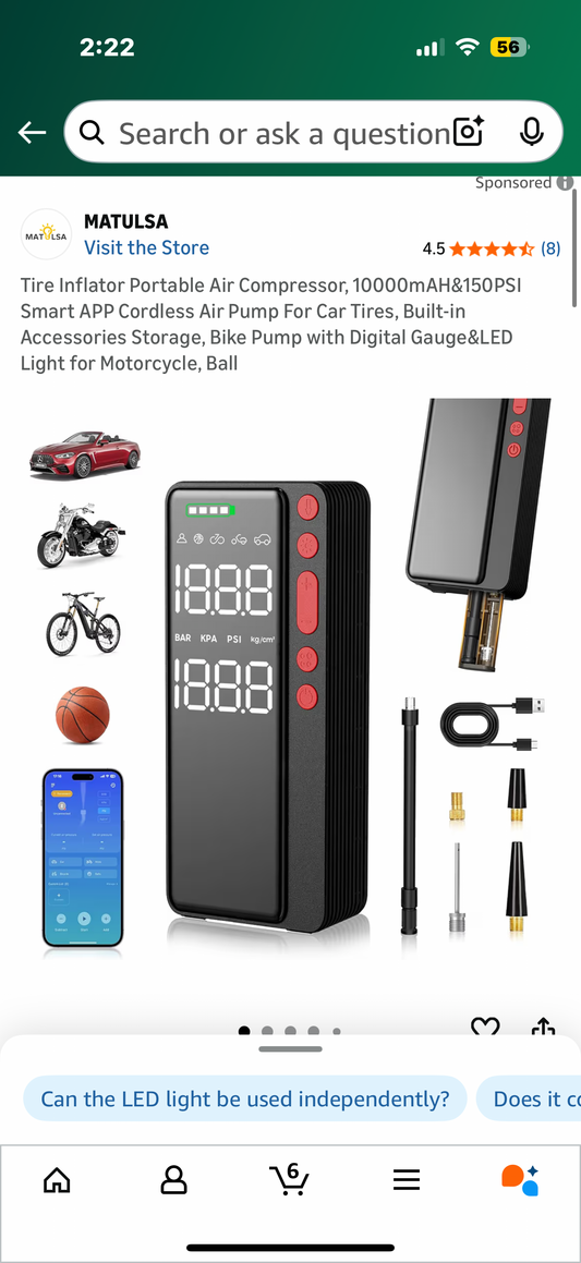 Tire Inflator Portable Air Compressor, 10000mAH&150PSI Smart APP Cordless Air Pump For Car Tires, Built-in Accessories Storage, Bike Pump with Digital Gauge&LED Light for Motorcycle, Ball