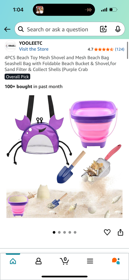 4PCS Beach Toy Mesh Shovel and Mesh Beach Bag Seashell Bag with Foldable Beach Bucket & Shovel,for Sand Filter & Collect Shells (Purple Crab) Look hi