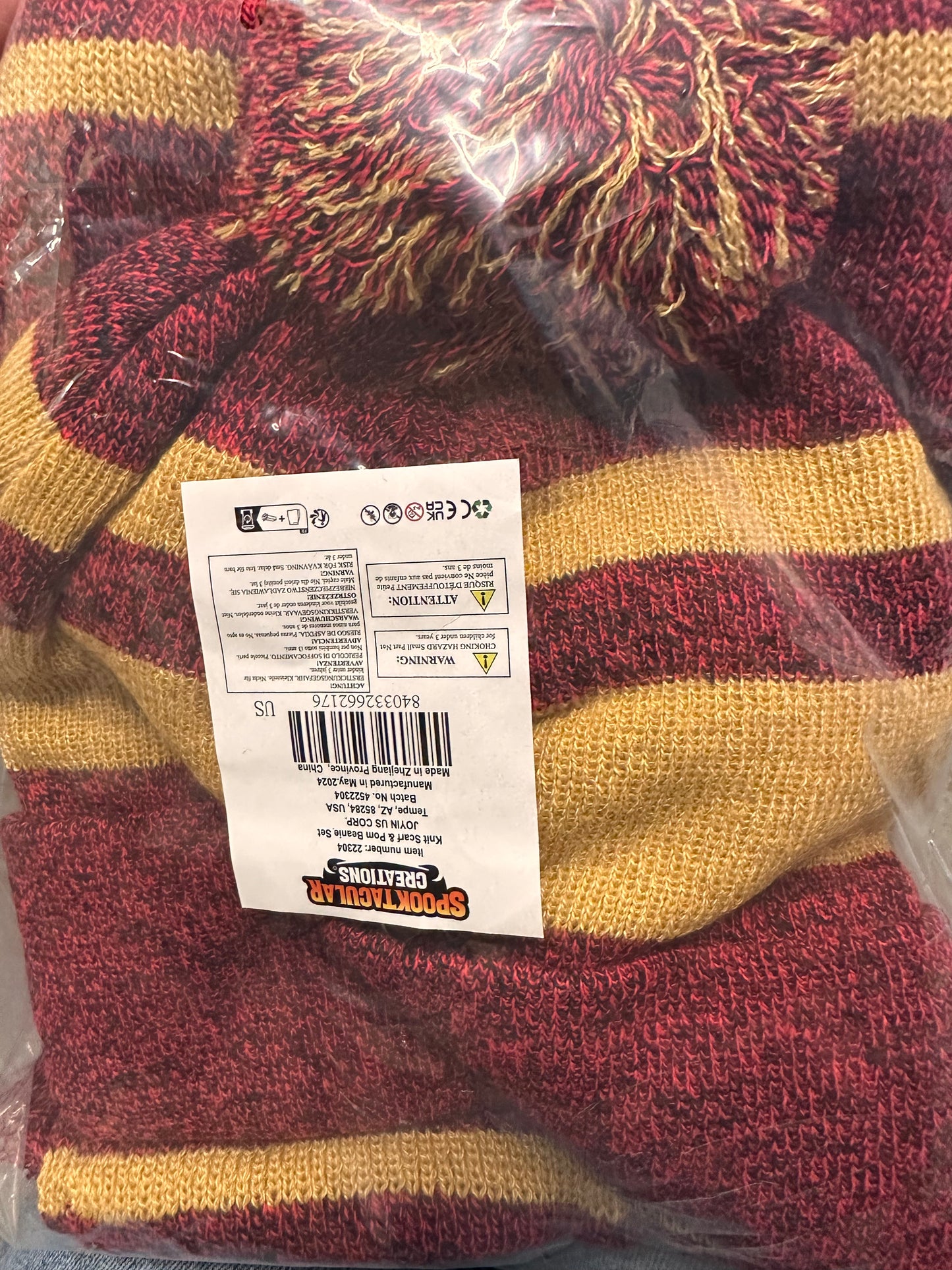 Spooktacular Creations Halloween Striped Scarf, Red and Yellow Knit Scarf Dress Up, Magic College Wizard Staff, Halloween Costumes Wizard Accessories Cosplay Prop