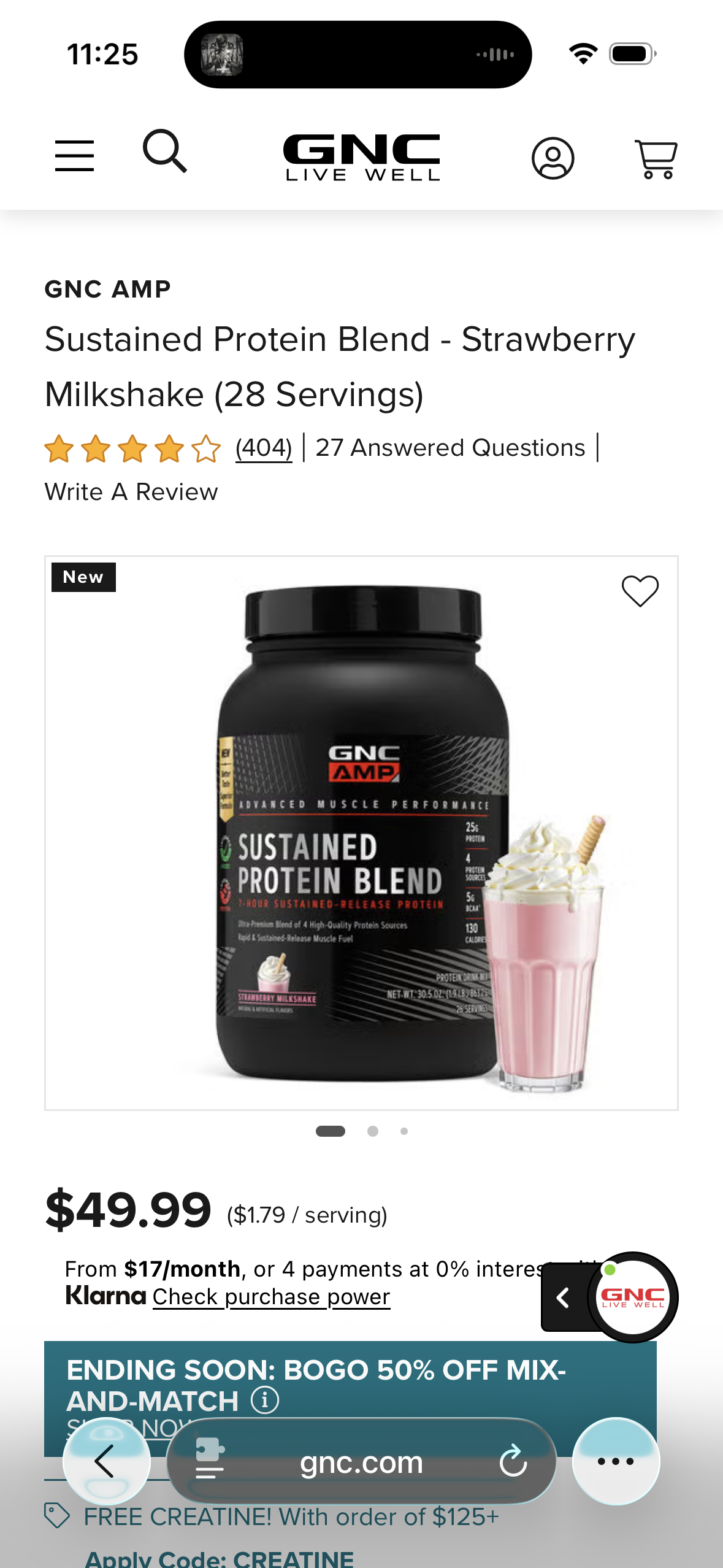 GNC AMP Sustained Protein Blend - Strawberry Milkshake (28 Servings)