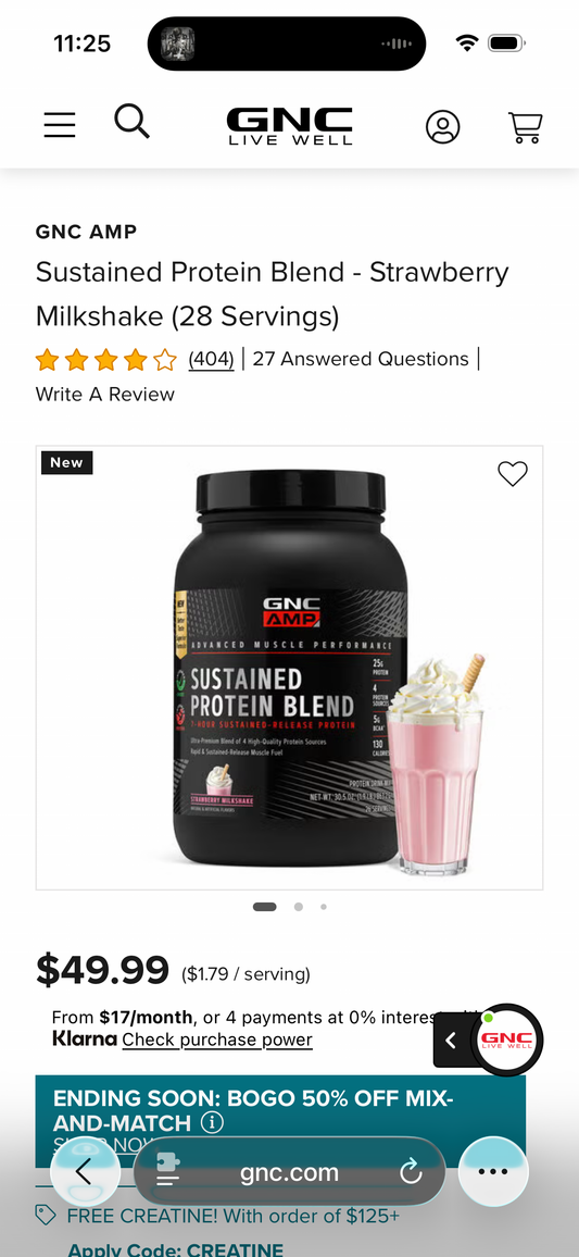 GNC AMP Sustained Protein Blend - Strawberry Milkshake (28 Servings)