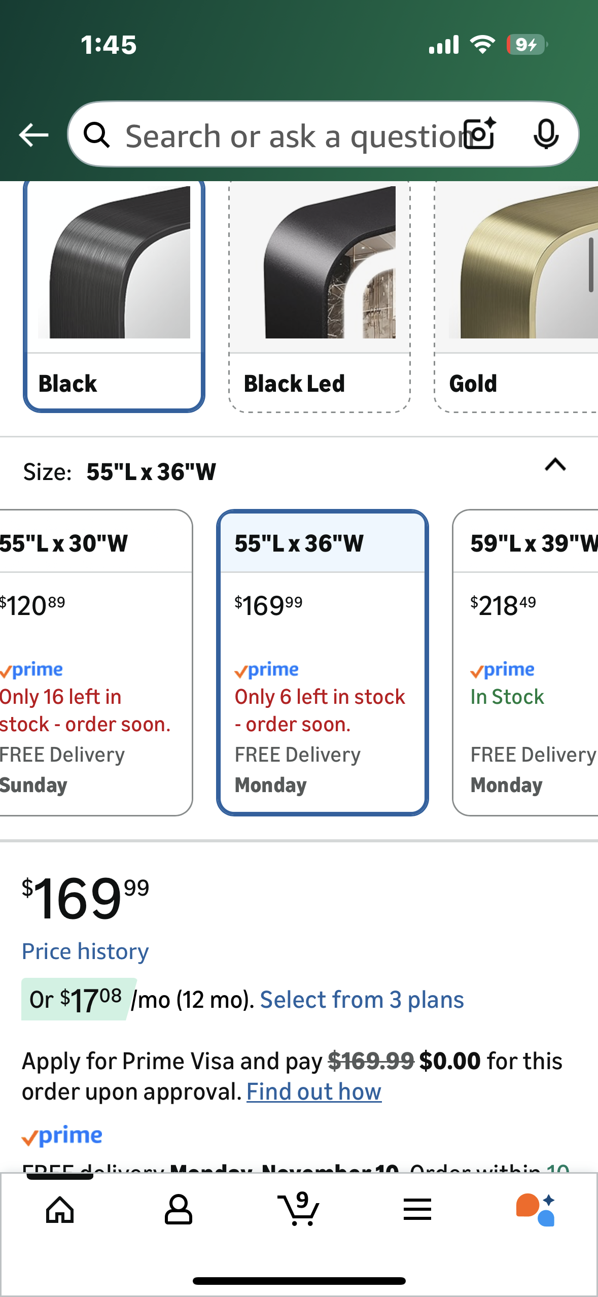 Hasipu Black Bathroom Mirror, 55 x 36 Inch Deep Metal Framed Mirror, Rectangular Home Decor, Anti-Rust, Tempered Glass, Horizontal or Vertical (M443)