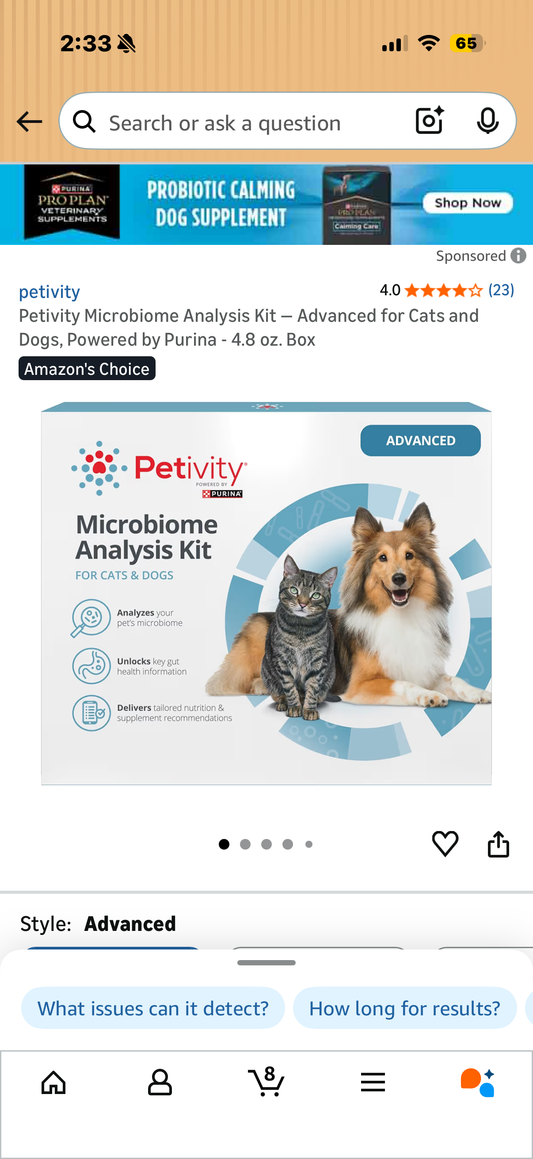Petivity Microbiome Analysis Kit — Advanced for Cats and Dogs, Powered by Purina - 4.8 oz. Box