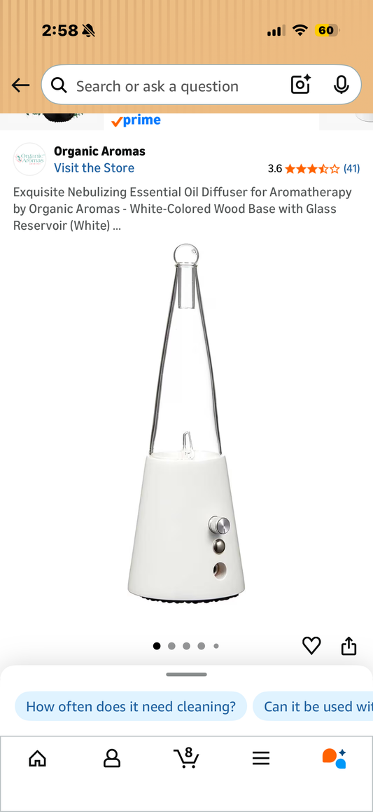 Exquisite Nebulizing Essential Oil Diffuser for Aromatherapy by Organic Aromas - White-Colored Wood Base with Glass Reservoir (White