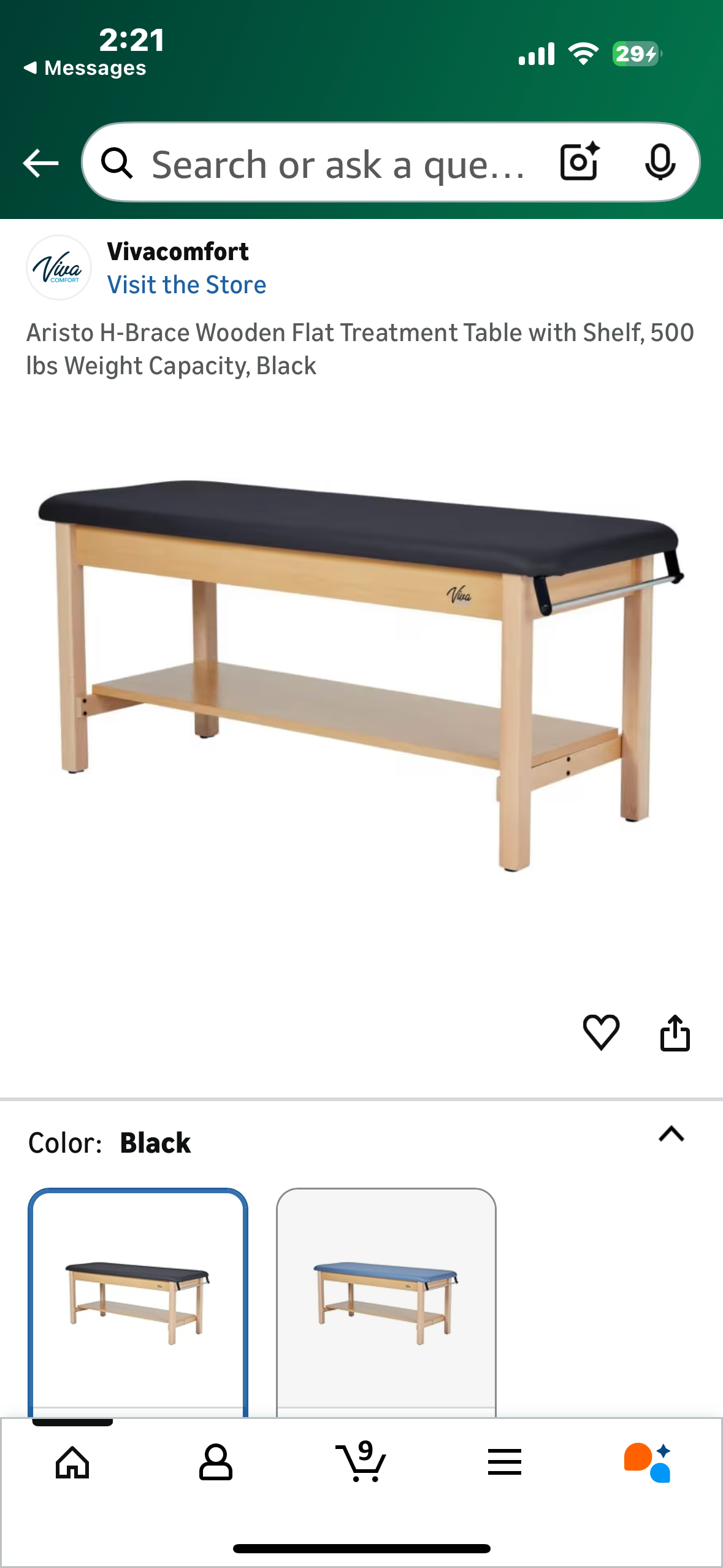 VivaComfort Aristo H-Brace Wooden Flat Treatment Table with Shelf, 500 Ibs Weight Capacity, Black (R722)