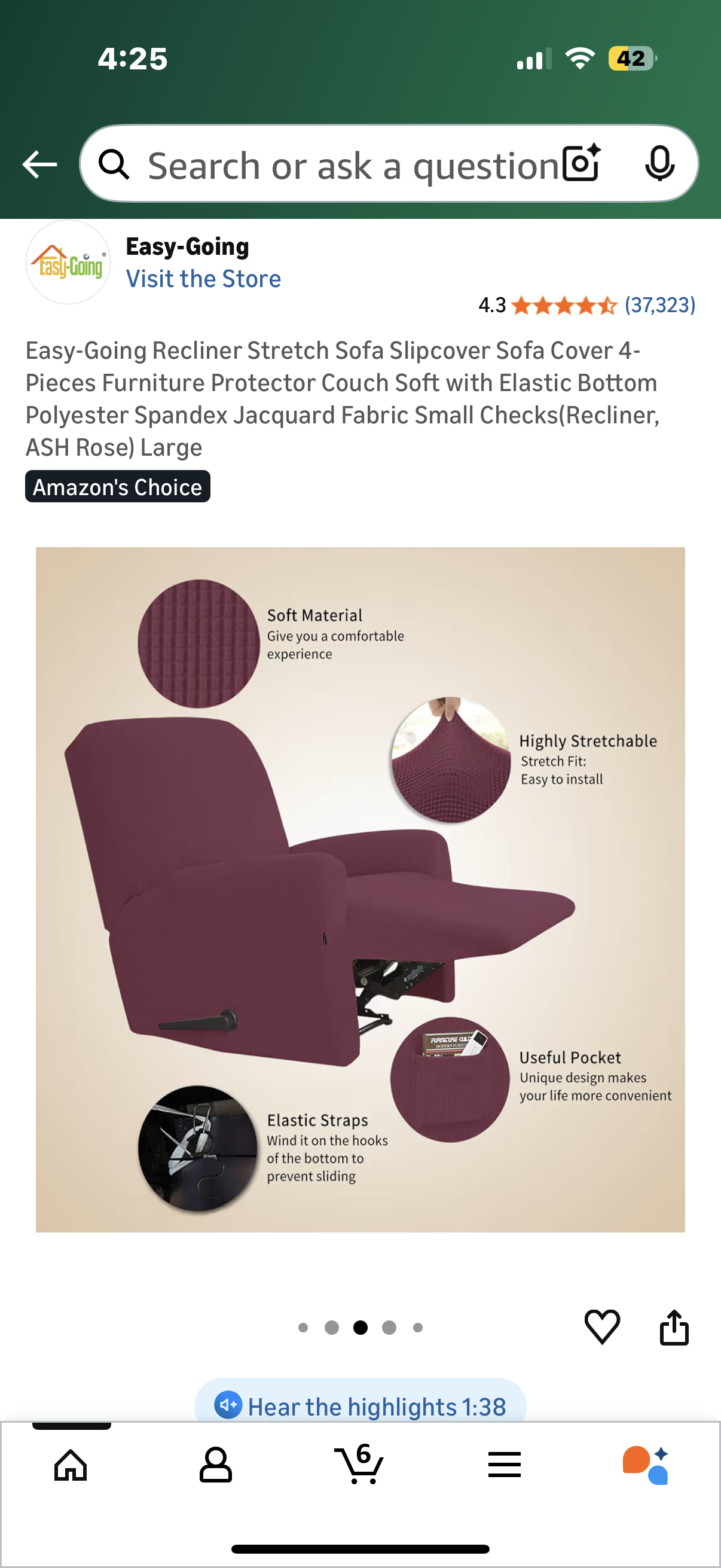 Easy-Going Thickened Recliner Stretch Slipcover Sofa Cover Furniture Protector with Elastic Bottom 4 Pieces Couch Shield, Sturdy Fabric Slipcover Children Wine