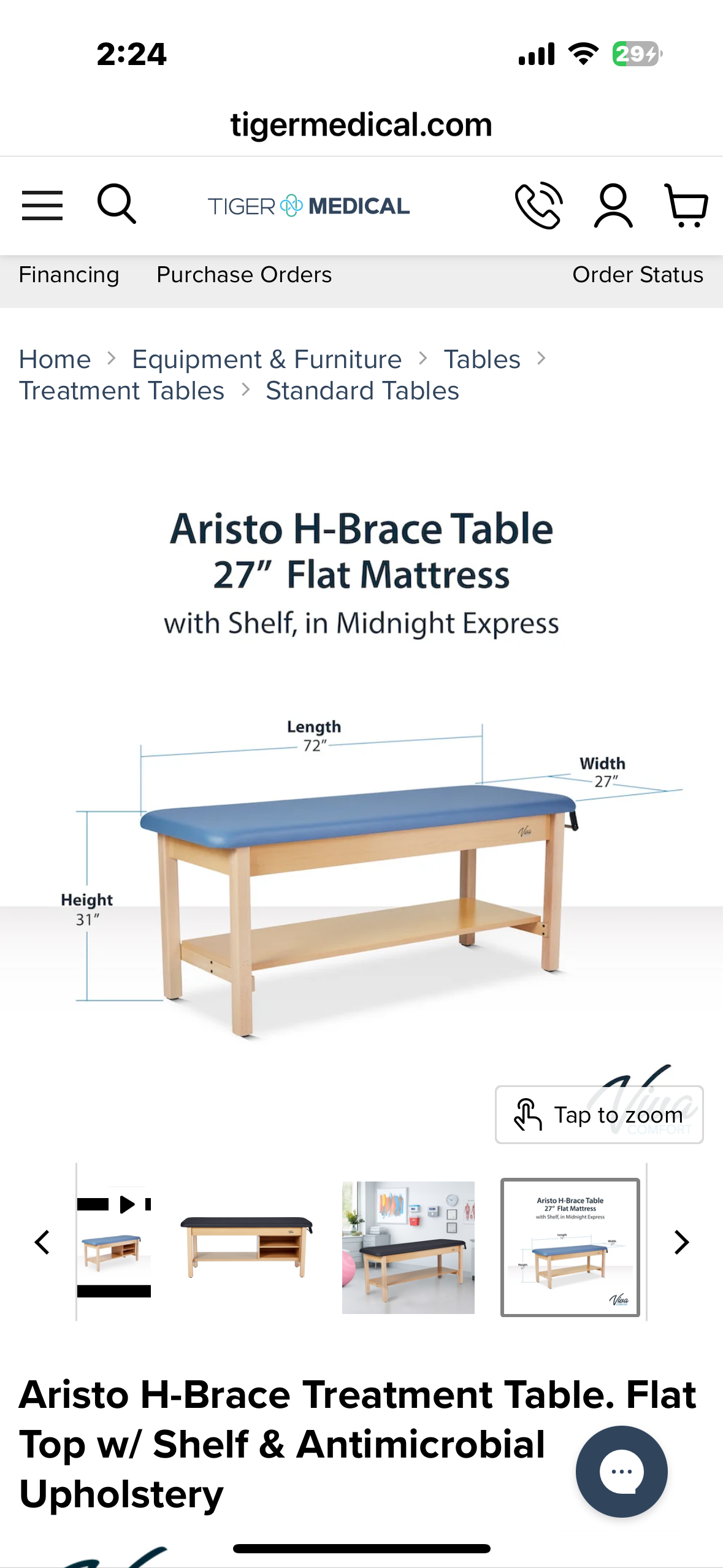 VivaComfort Aristo H-Brace Wooden Flat Treatment Table with Shelf, 500 Ibs Weight Capacity, Black (R722)