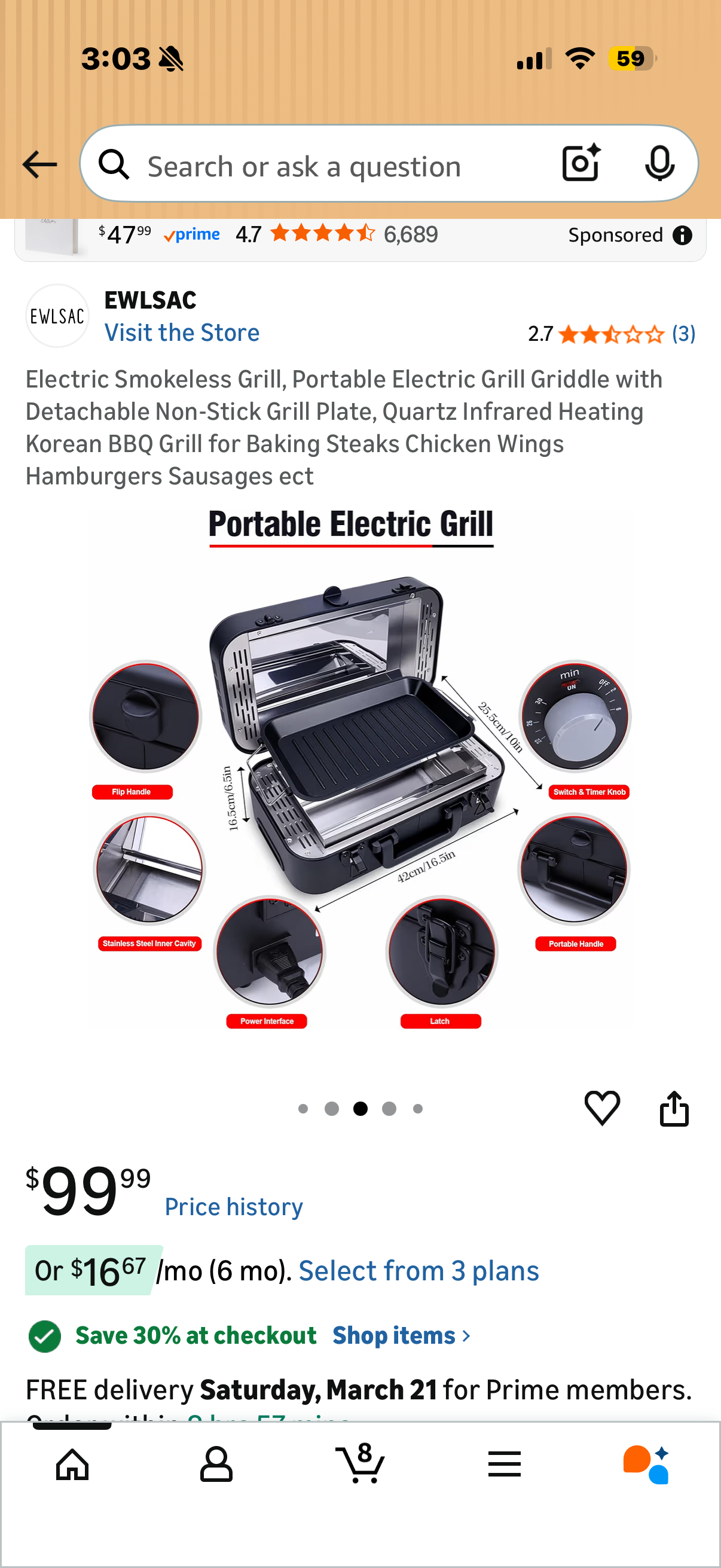 Electric Smokeless Grill, Portable Electric Grill Griddle with Detachable Non-Stick Grill Plate, Quartz Infrared Heating Korean BBQ Grill for Baking Steaks Chicken Wings Hamburgers Sausages ect